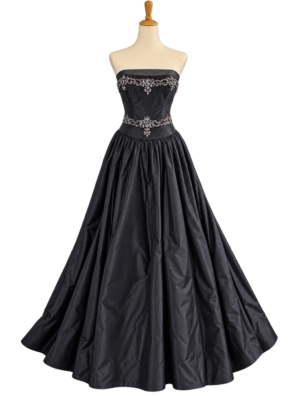 Cachet Black Strapless Ball Gown with Silver Crystal Embellishments